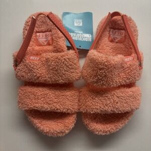 Reef Kids Little Beach Bum Vista Sandals Shoes 9/10Faux Fur Lining Coral NWT